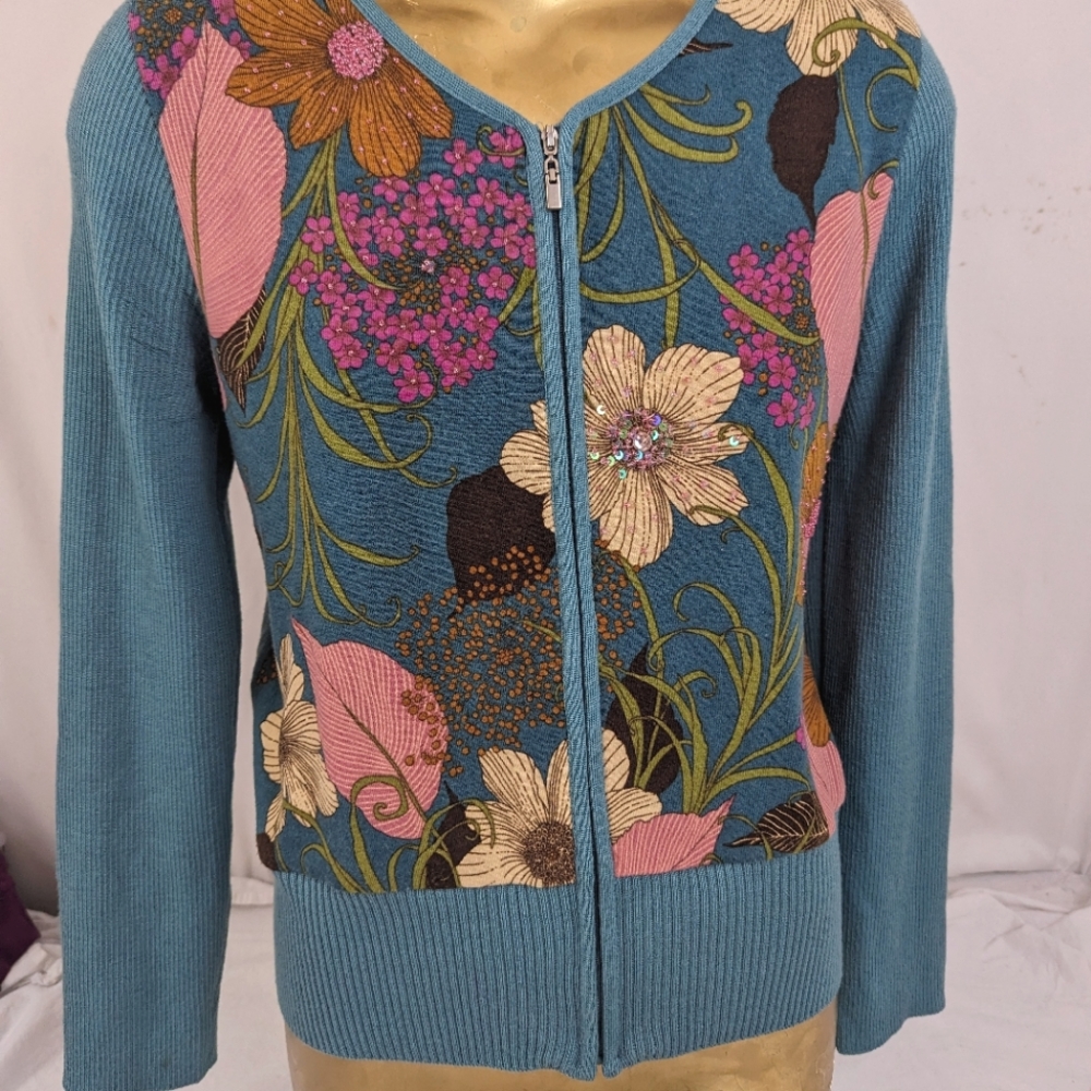 Rosee Embellished Floral Cardigan - Beautifully beaded Medium Seafoam…